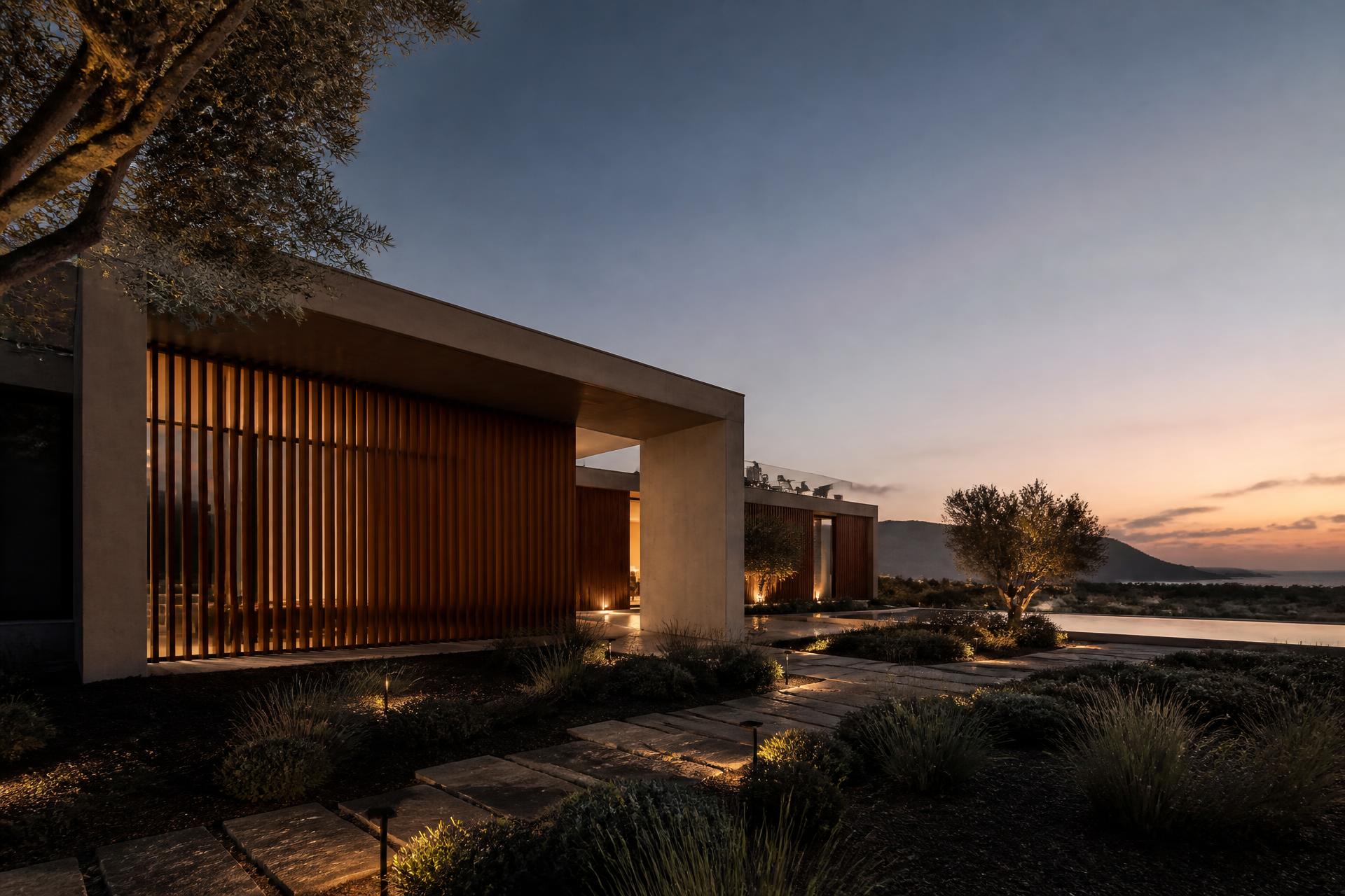 Contemporary architecture at dusk